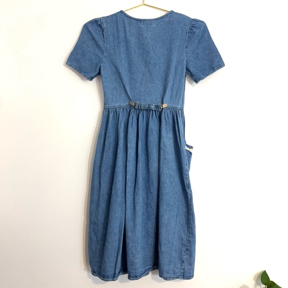 SOLDMy Michelle Vintage Blue Denim Modest Prairie Midi Button Down Dress Floral - Picture 8 of 9